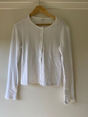 Women's White Button-Front Ribbed Cardigan